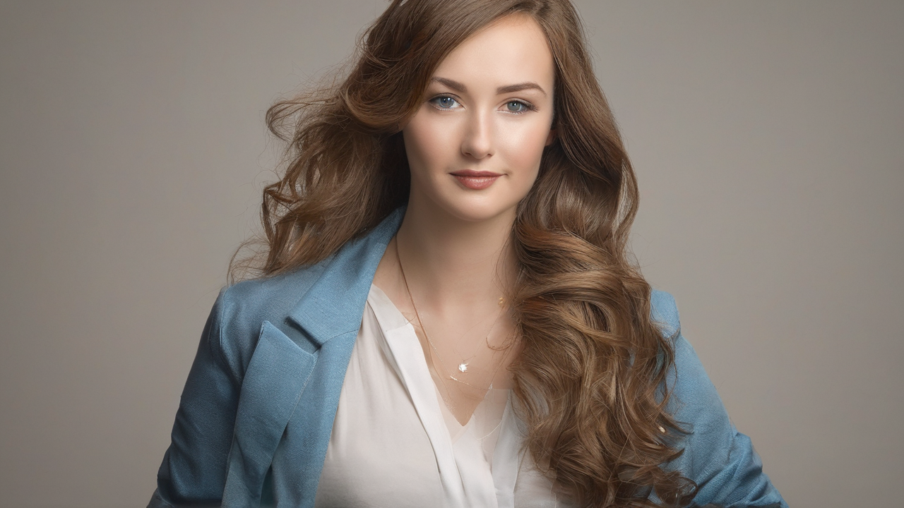 Portret młodej kobiety z kręconymi włosami i artystycznym stylem